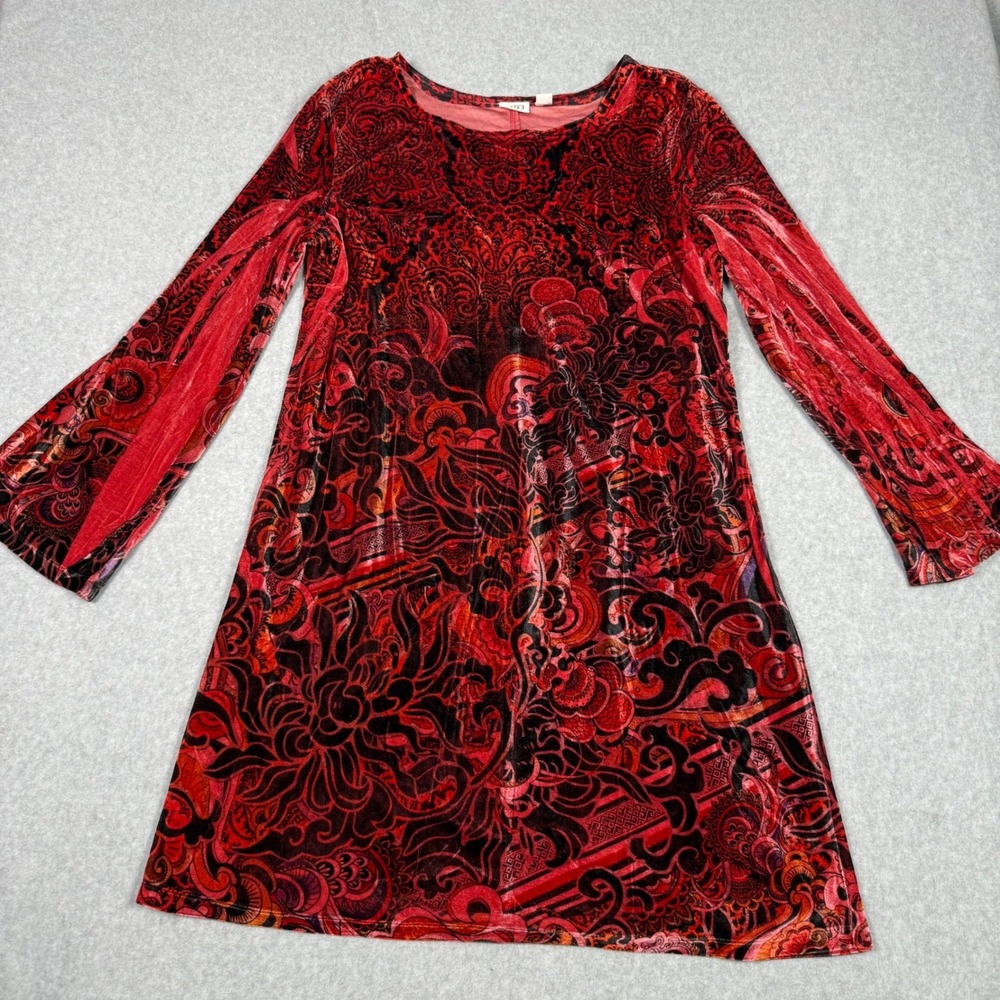 Y2K Fairy Grunge Whimsigoth Cato XL Paisley Velvet Long Sleeve Shift Dress Boho